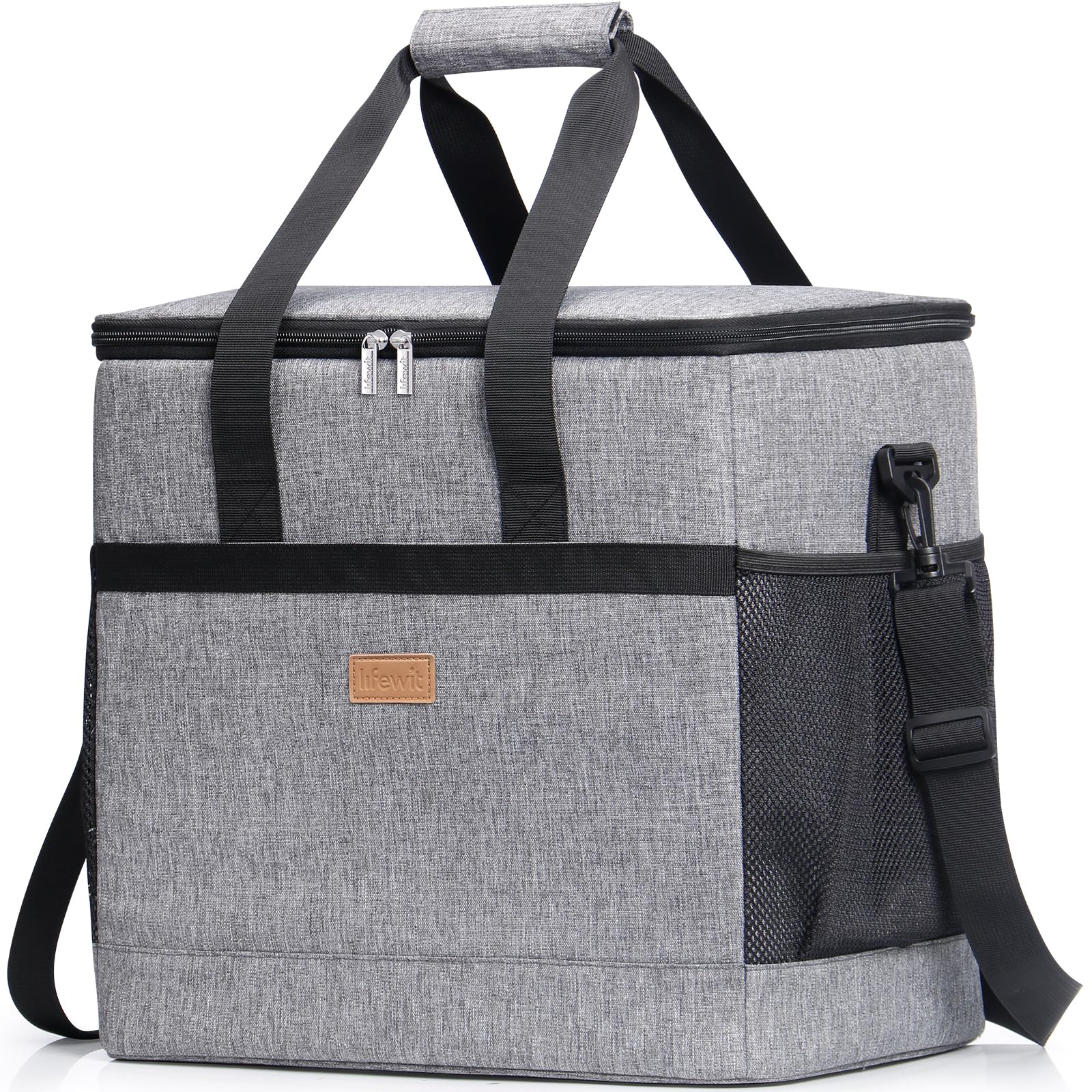 Lifewit Kühltasche 40 L faltbar, Thermotasche für 60 Dosen, Grau mit Tragegriff und Schultergurt