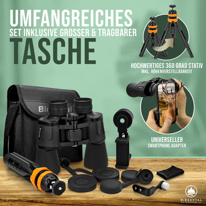 Birkental Fernglas 10x50 Schwarz wasserdicht inkl. Zubehör