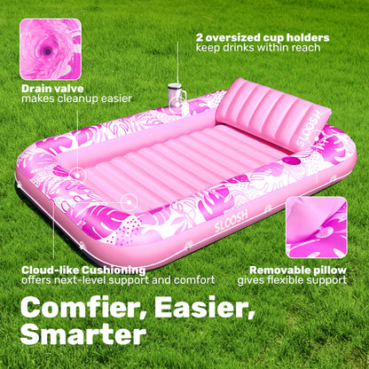 Sloosh Tanning Pool – aufblasbare Sonnenliege mit Kissen, rosa