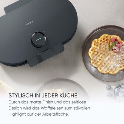 SEVERIN Duo-Waffeleisen Black Line WA 2119, Herzwaffeln, schwarz-matt
