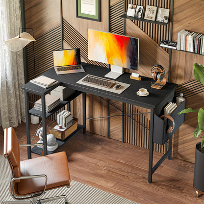 BEXEVUE L-förmiger Gaming Tisch - 100x70 cm Schwarz mit Ablagen