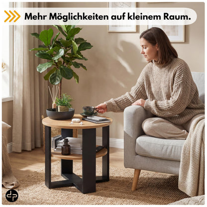defiPad Couchtisch rund Eiche Ø 53 cm – Beistelltisch mit Ablage