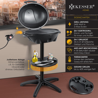 KESSER Elektrogrill 2in1 Tischgrill & Standgrill mit Deckel 2400 W