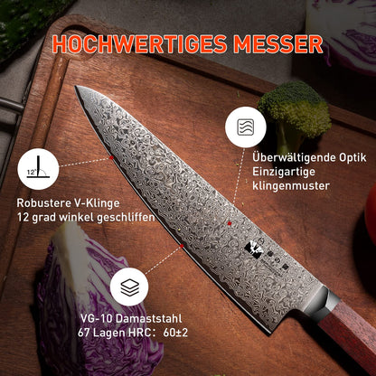 FUJUNI Damastmesser Profi Kochmesser 20 cm – Holzgriff