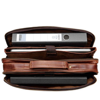 SID & VAIN Simon XL Laptoptasche 15.4 Zoll braun Echtleder