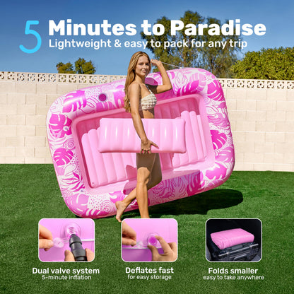 Sloosh Tanning Pool – aufblasbare Sonnenliege mit Kissen, rosa