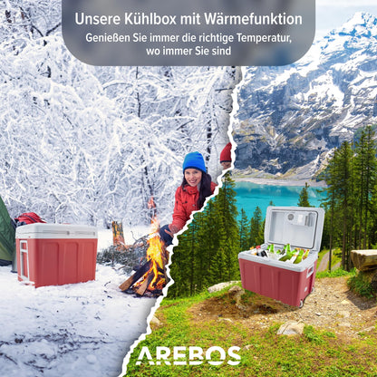 Arebos 40L Mobile Elektro Kühlbox 12/230V – Kühlen & Warmhalten Rot