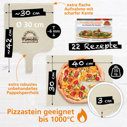 Pimotti Pizzastein aus Schamott 40 x 30 cm für Backofen und Grill