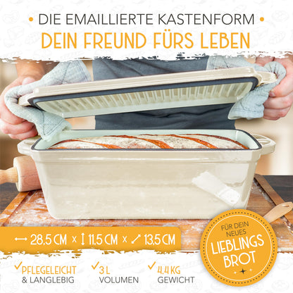 KRUSTENZAUBER Gusseisen Brotbackform mit Deckel – 28cm Emaille