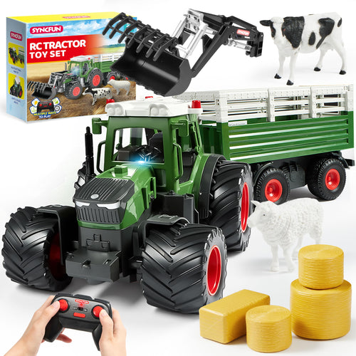 SYNCFUN Ferngesteuerter Traktor mit Anhänger, Lader, Licht und Sound, Spielzeugset im Grossformat