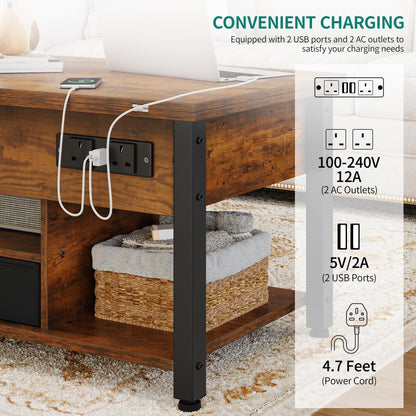 YITAHOME 4-in-1 Couchtisch höhenverstellbar - Vintage-Braun