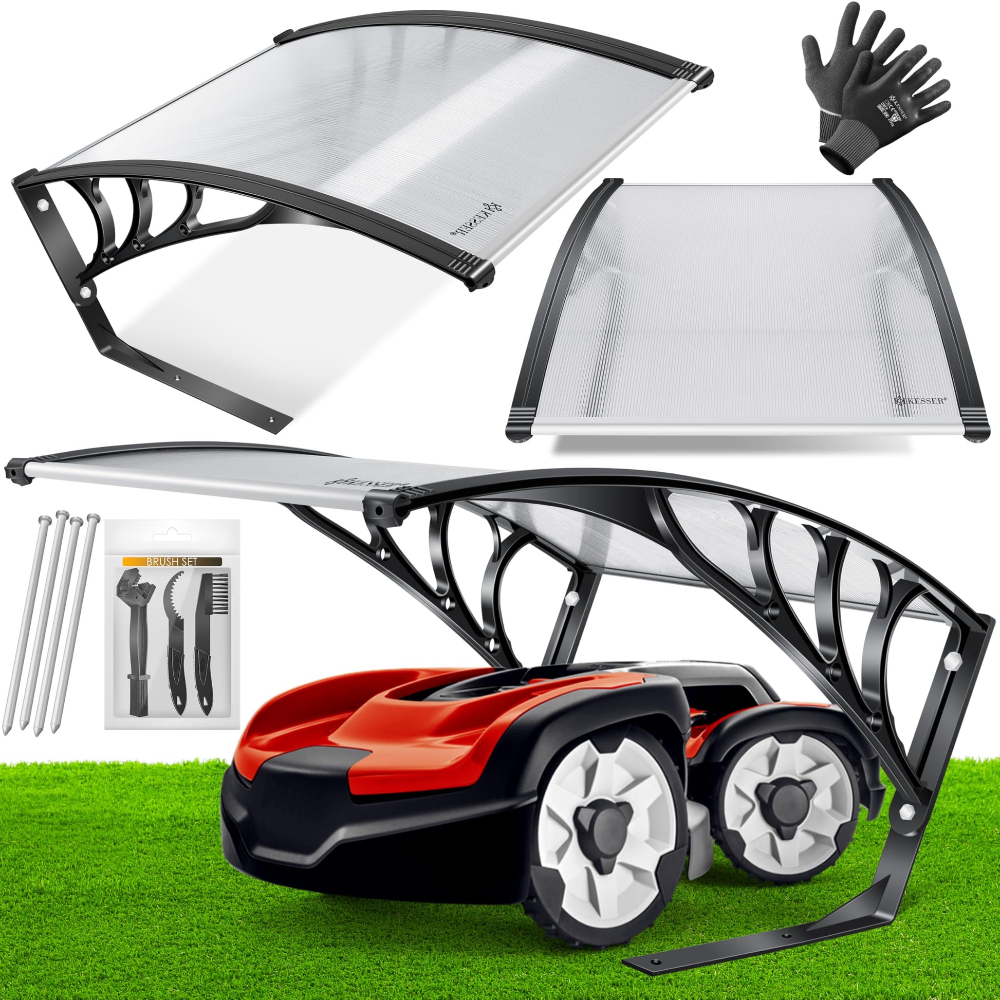 KESSER Mährobotergarage Carport Überdachung transparent 82x103x47 cm mit Polycarbonat-Dach und Metallfüssen