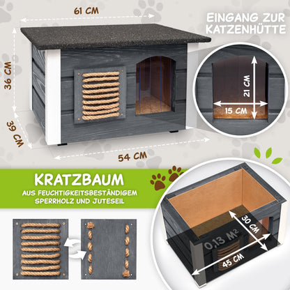 Outentin Katzenhaus Outdoor isoliert – grau 61x39x36cm