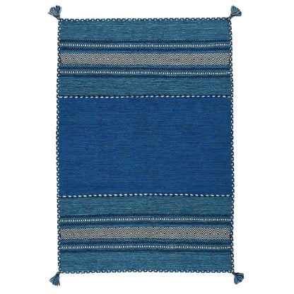 Navarro Natur Teppich aus Baumwolle im Kelim-Stil - Blau