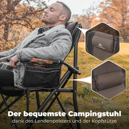Naturkönig® Campingstuhl Faltbar Braun – Gross, bis 160 kg