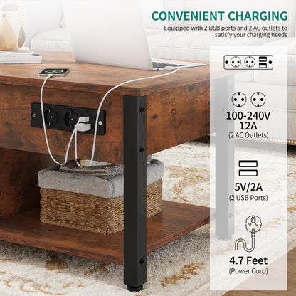 YITAHOME Anhebbarer Couchtisch LED Stauraum Vintage-Braun