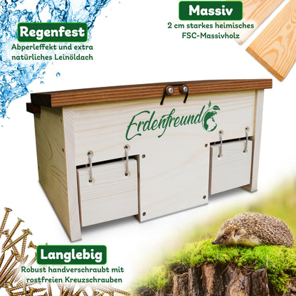 ERDENFREUND® Igelfutterhaus mit Rattenklappe, 2er Napf-Set