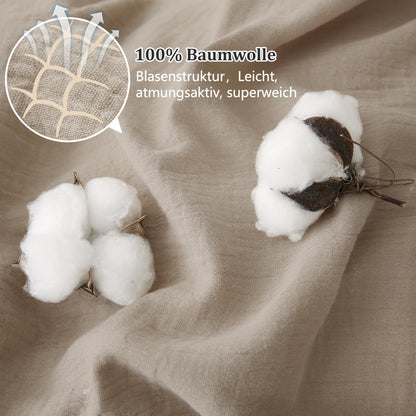 TOCOMOA Musselin Bettwäsche Set 135x200 – Beige 6-teilig