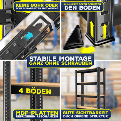 MASKO Schwerlastregal 2er-Set 160 x 80 x 40 cm, bis 700 kg, Schwarz