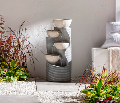 Dehner Gartenbrunnen Salo mit LED-Beleuchtung, Polyresin, grau