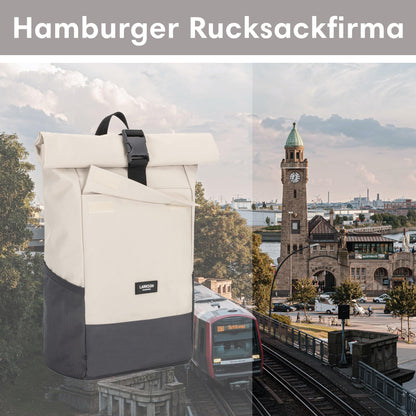 LARKSON No 4 Rolltop Rucksack mit Laptopfach, beige-grau