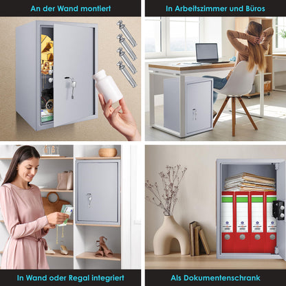 KESSER Safe Möbeltresor Doppelbartschloss – 50x35x31cm Silber