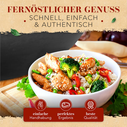 KRUSTENZAUBER 36cm Wokpfanne Induktion Karbonstahl - Voreingebrannt