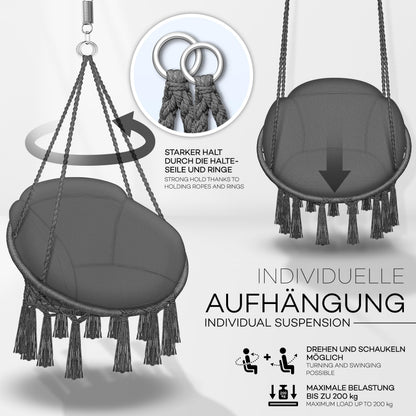 tillvex Hängesessel TVHS011 mit Kissen, Hängestuhl bis 200 kg