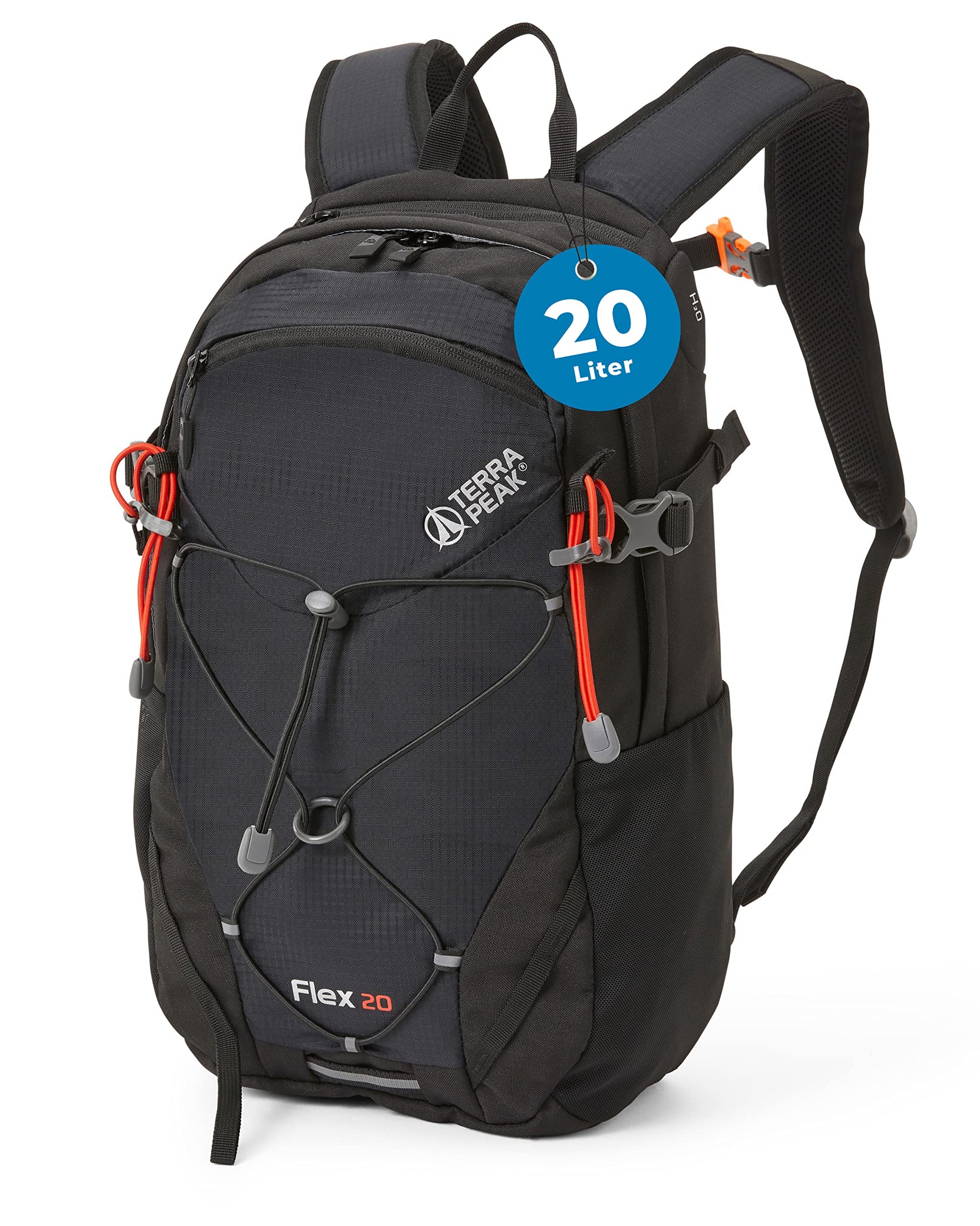 Terra Peak FLEX 20 Wanderrucksack 20L schwarz wasserabweisend mit gepolsterten Schulterträgern und Brustgurt