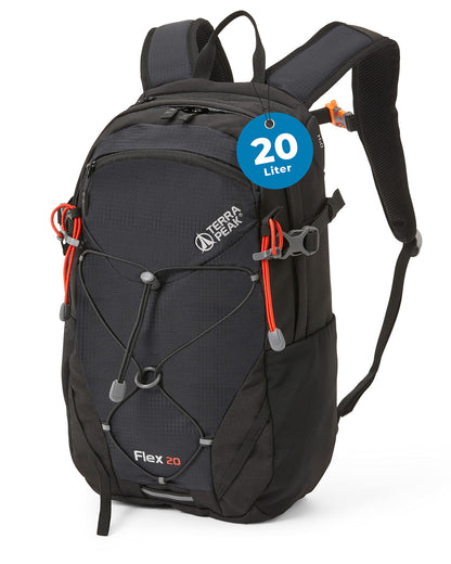 Terra Peak FLEX 20 Wanderrucksack 20L schwarz wasserabweisend mit gepolsterten Schulterträgern und Brustgurt