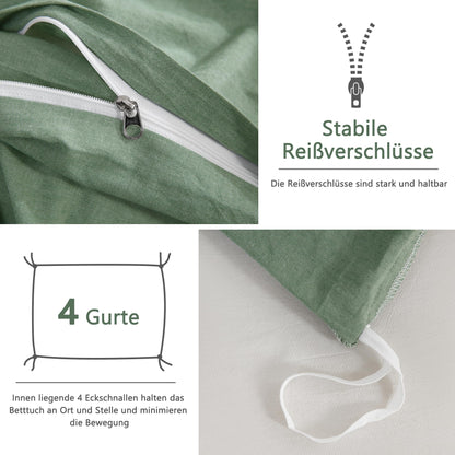 ATsense Bettwäsche Set Baumwolle 135x200 cm Grün 4-teilig