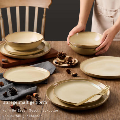 Onader 18tlg. Tafelservice Steingut Geschirrset – Khaki 6 Pers.