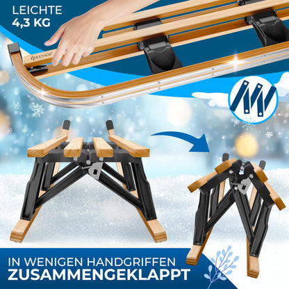KESSER Holzschlitten Davoser Klappbar 110 cm – Buche/Schwarz