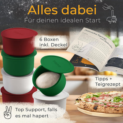 Teigbar Pizzaballenbox mit Deckel, 6er Set Italia aus Silikon
