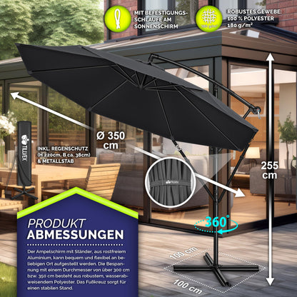 tillvex Ampelschirm Ø 350 cm Aluminium mit Kurbel & Abdeckung