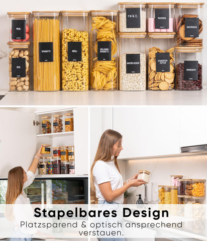 Deco haus Vorratsgläser eckig, 12er Set mit luftdichtem Bambusdeckel