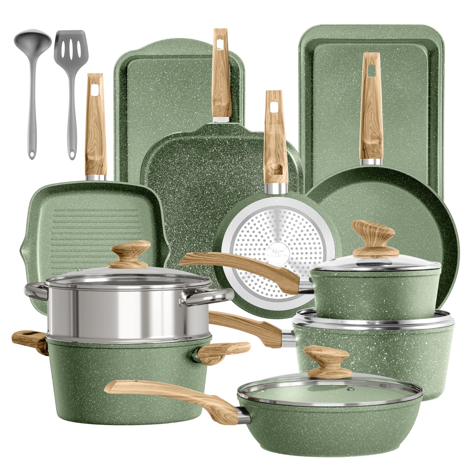 Kitchen Academy Kochgeschirr-Set Induktion 17-tlg. Grün. Grünes Set Töpfe und Pfannen für Garen und Braten auf Induktionskochfeldern.