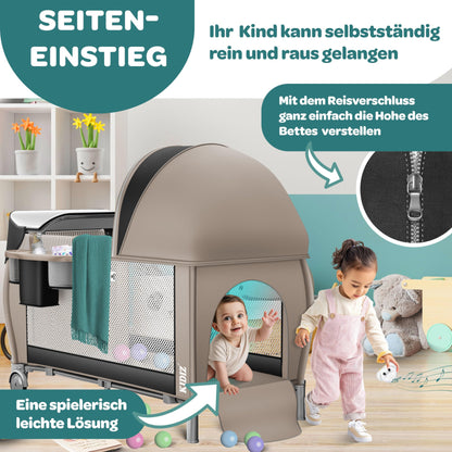 Kidiz Kinderreisebett klappbar 120x60 – Schwarz Beige