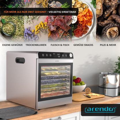 Arendo Dörrautomat Edelstahl - 10 Edelstahlgitter 8400 cm² Dörrgerät