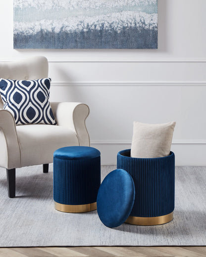 EGLO LIVING Mashike Hocker mit Stauraum – 2er Set Samt Blau Gold