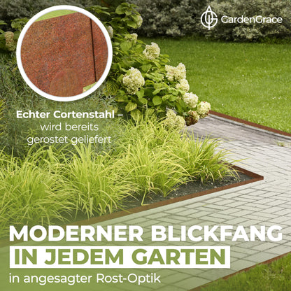 GardenGrace Rasenkante Cortenstahl Beeteinfassung - 10m 16cm 1.5mm
