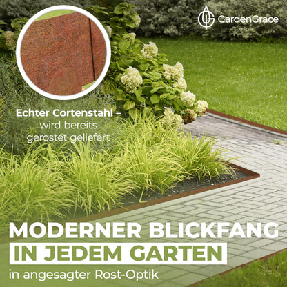 GardenGrace Rasenkante Cortenstahl 5 x 1 m, 1,5 mm – Beeteinfassung