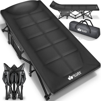 tillvex Campingbett klappbar, Feldbett mit Tragetasche bis 200 kg – X-förmiger Stahlrahmen