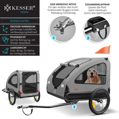 KESSER® Boxer 2-in-1 Fahrradanhänger Buggy - Grau, Gross