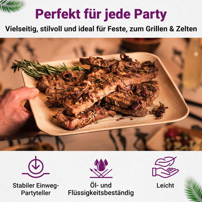 Waipur Bio-Geschirrset aus Palmblatt mit Holzbesteck, 150-teilig