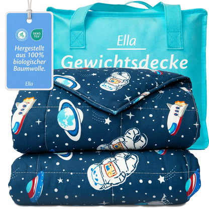 Ella Gewichtsdecke Kinder 2,4 kg 90x120 cm Space – Therapiedecke, Baumwoll-Aussenschicht, für Tiefdruckstimulation