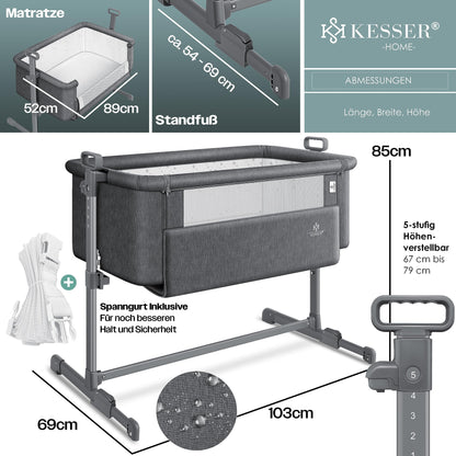 KESSER Hubi 3in1 Baby Beistellbett Reisebett – Dunkelgrau