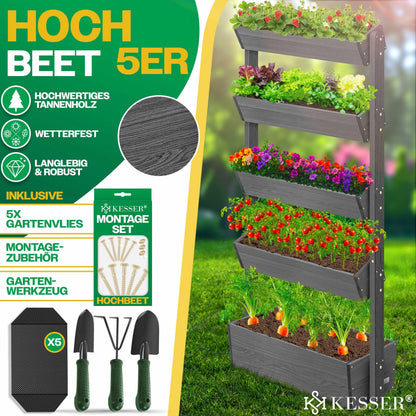 KESSER Hochbeet 5 Etagen Blumentreppe aus Tannenholz, Anthrazit
