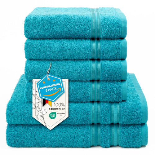 Hammetex Handtuch Set 6-teilig, 100% Baumwolle Frottier, Türkis