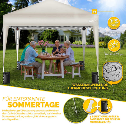 tillvex Faltpavillon 3x3m Pop-Up Gartenzelt mit Sandsäcken, Beige